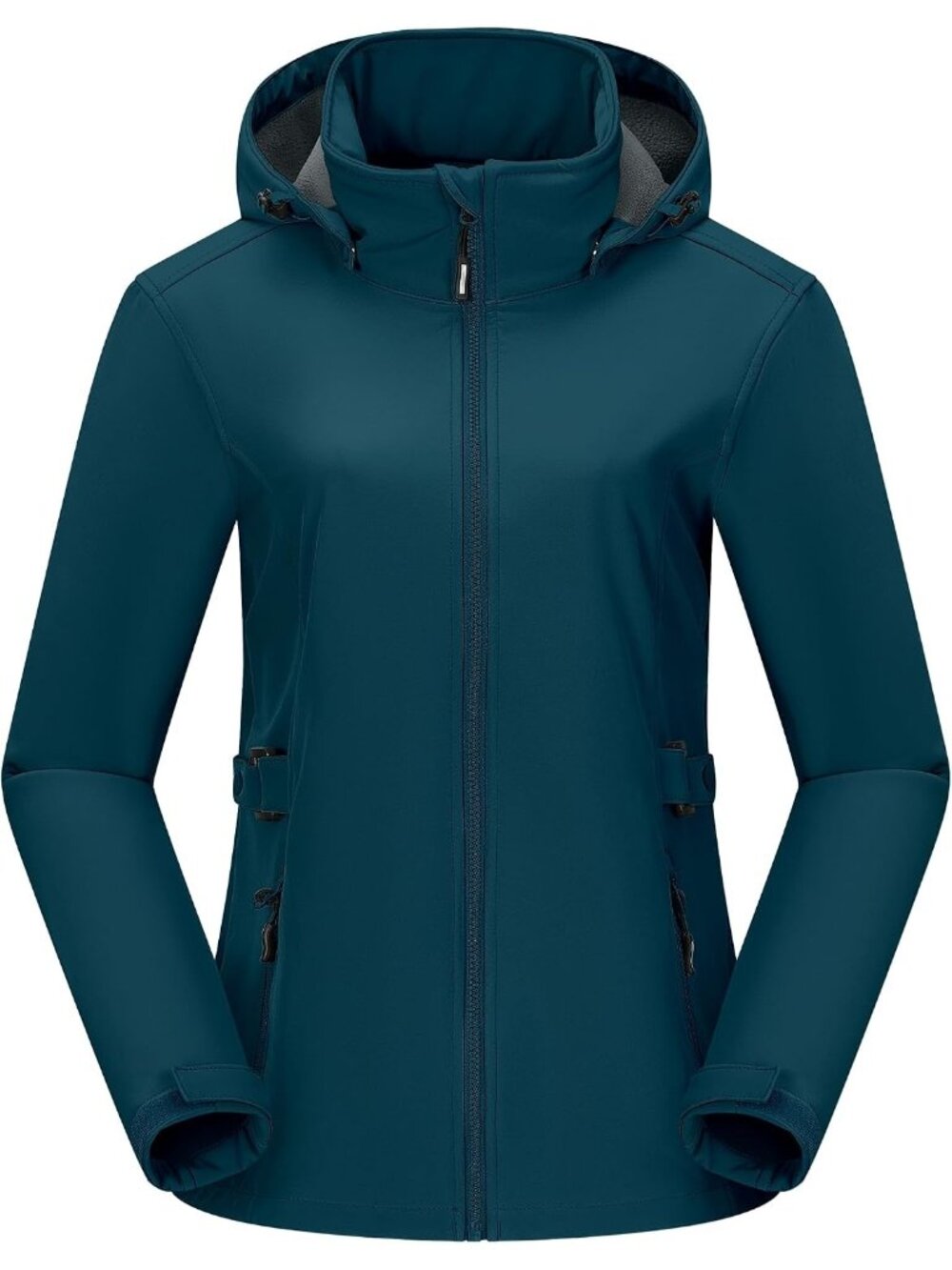 Womens Teal Blue Fleece Lined Removable Hood Full Zip Waterproof Softshell Coat